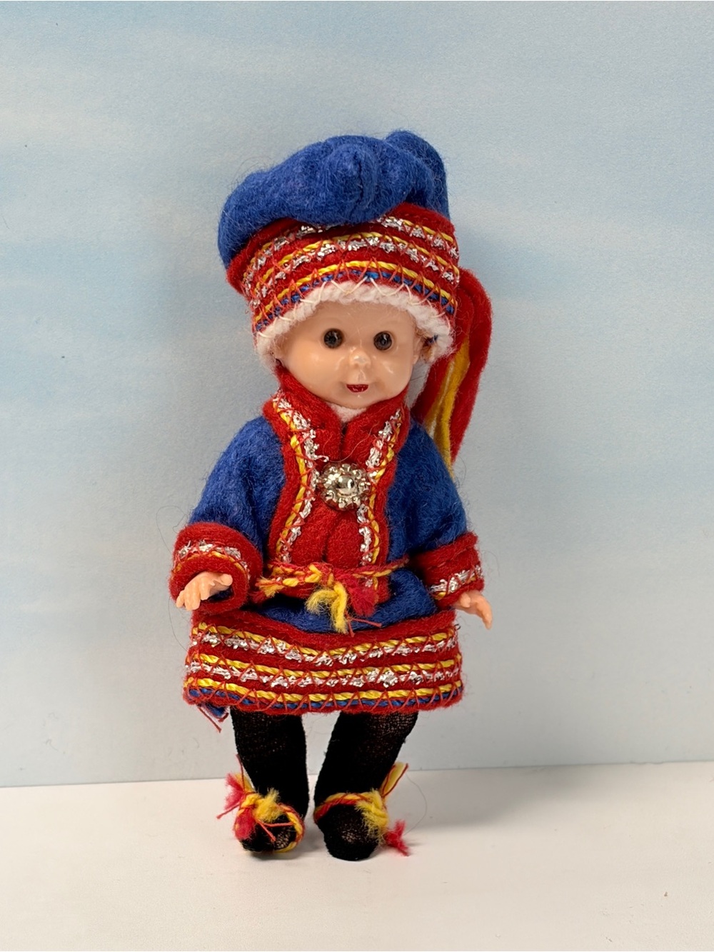 Vintage Sami Lapland Souvenir Doll Scandinavian Folk Costume Mini Doll 4.5”